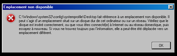 Windows cherche un emplacement qui ne correspond pas...