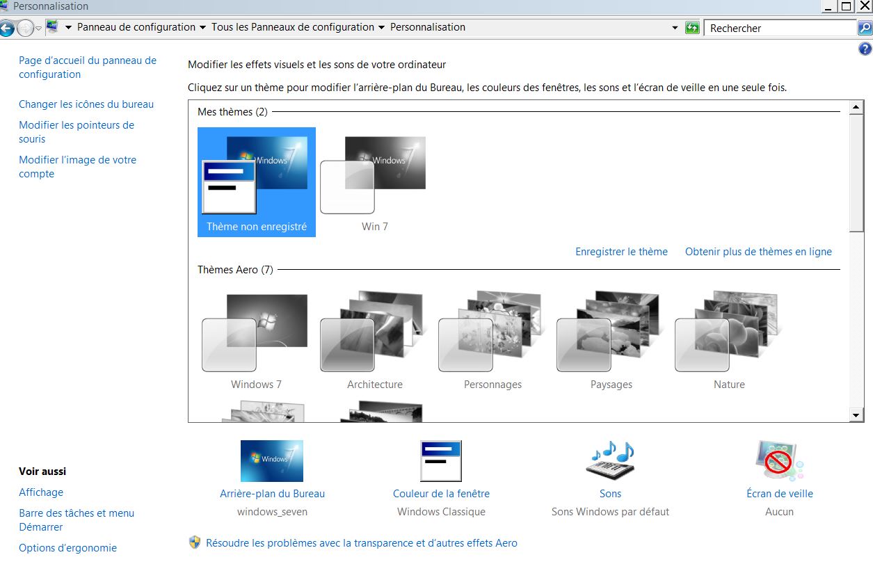 Tous les thèmes AERO sont inactifs..